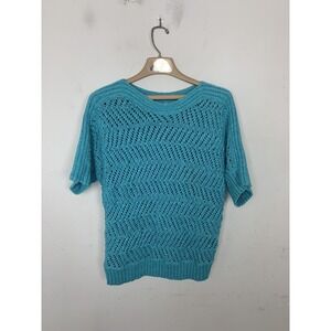 Chicos Womens Sweater 2 Large Beachy Preppy Coastal Vacation Spring Green Teal